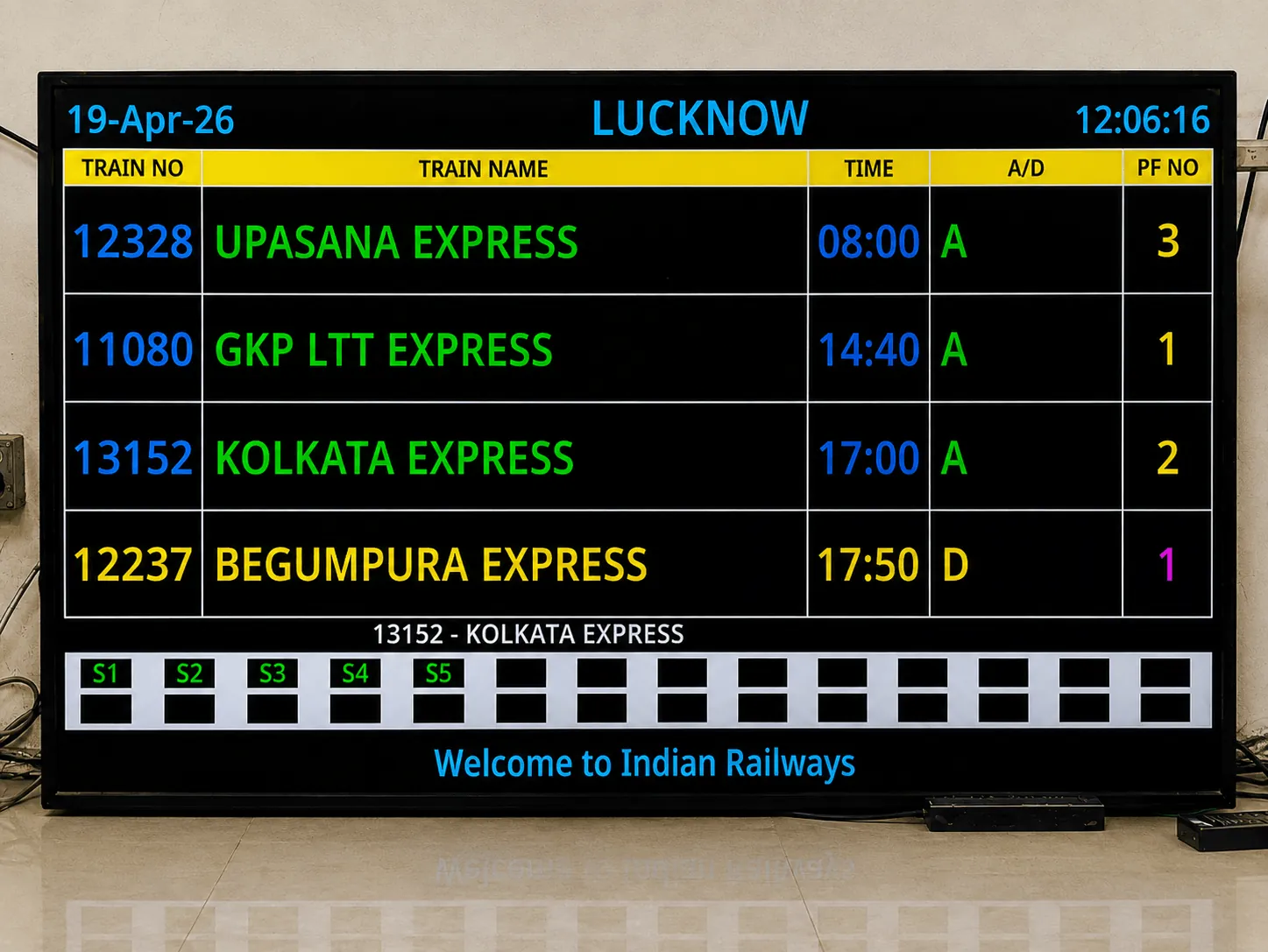 DAT LED train indication display board at a station